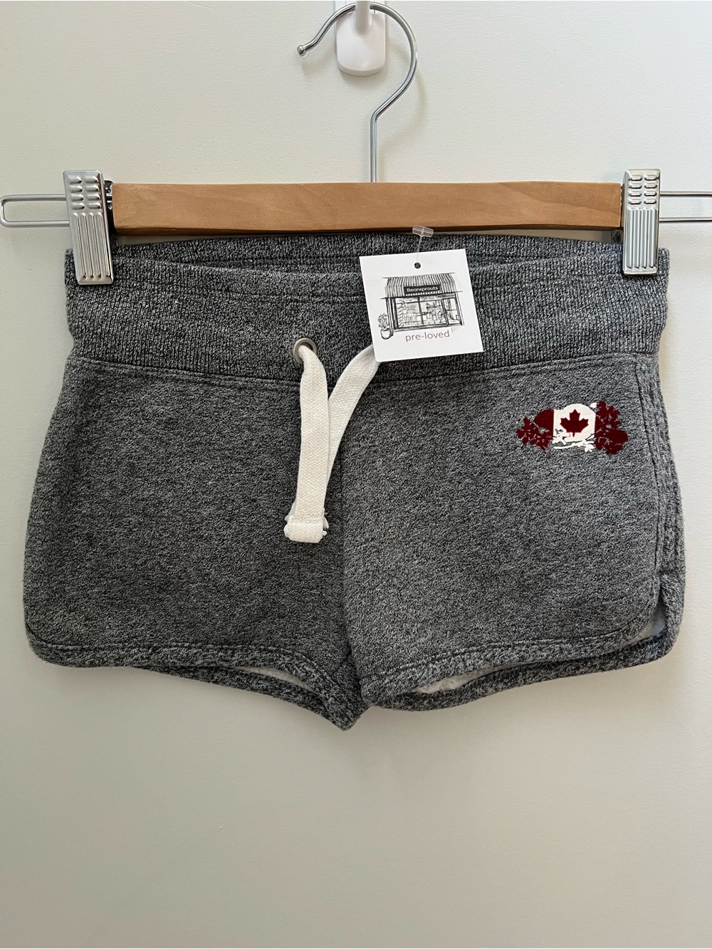 Roots Grey Kids Shorts with Red Maple Patch